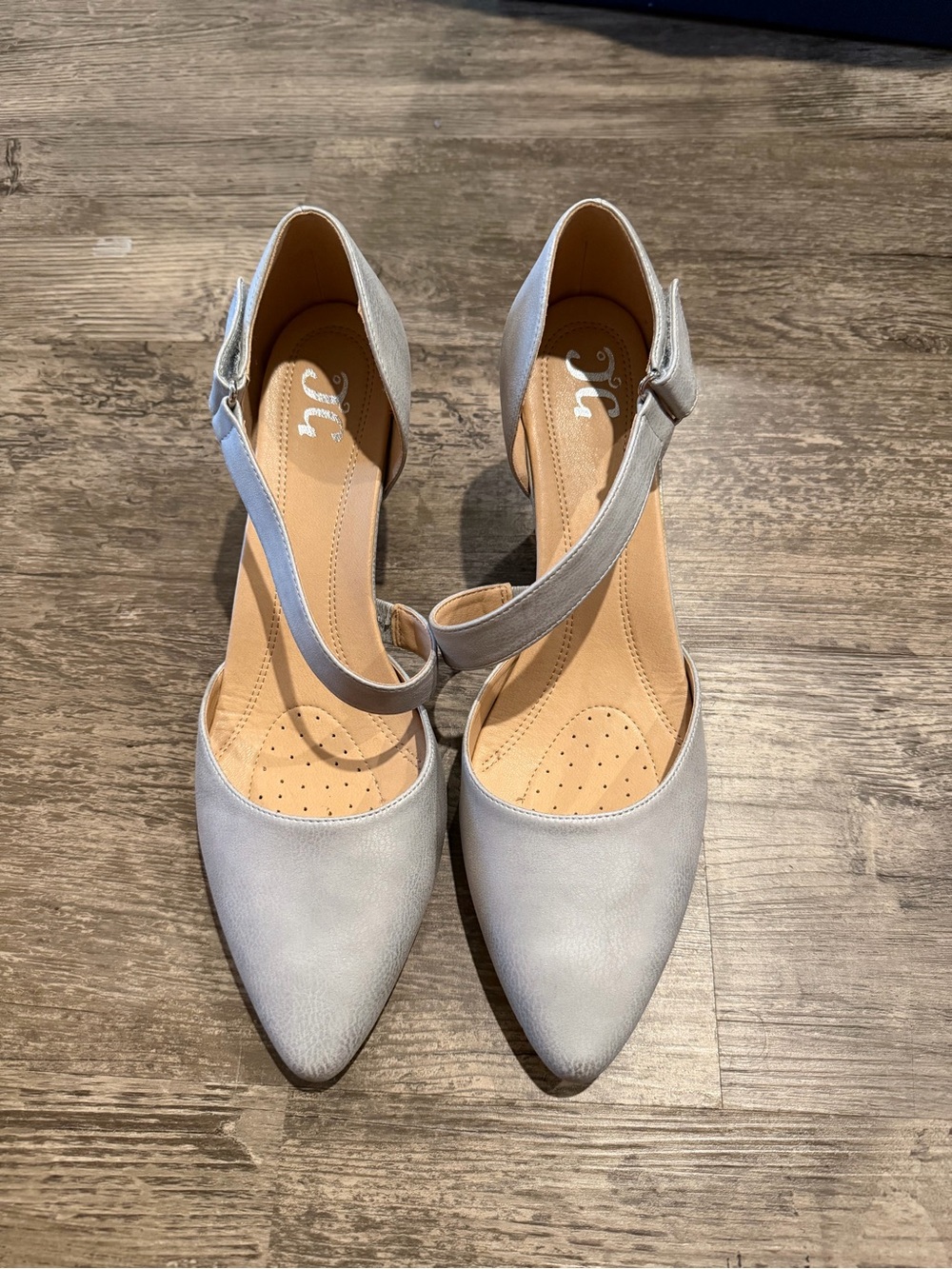 NWOT Pointed-Toe Ankle-Strap Heels in Silver